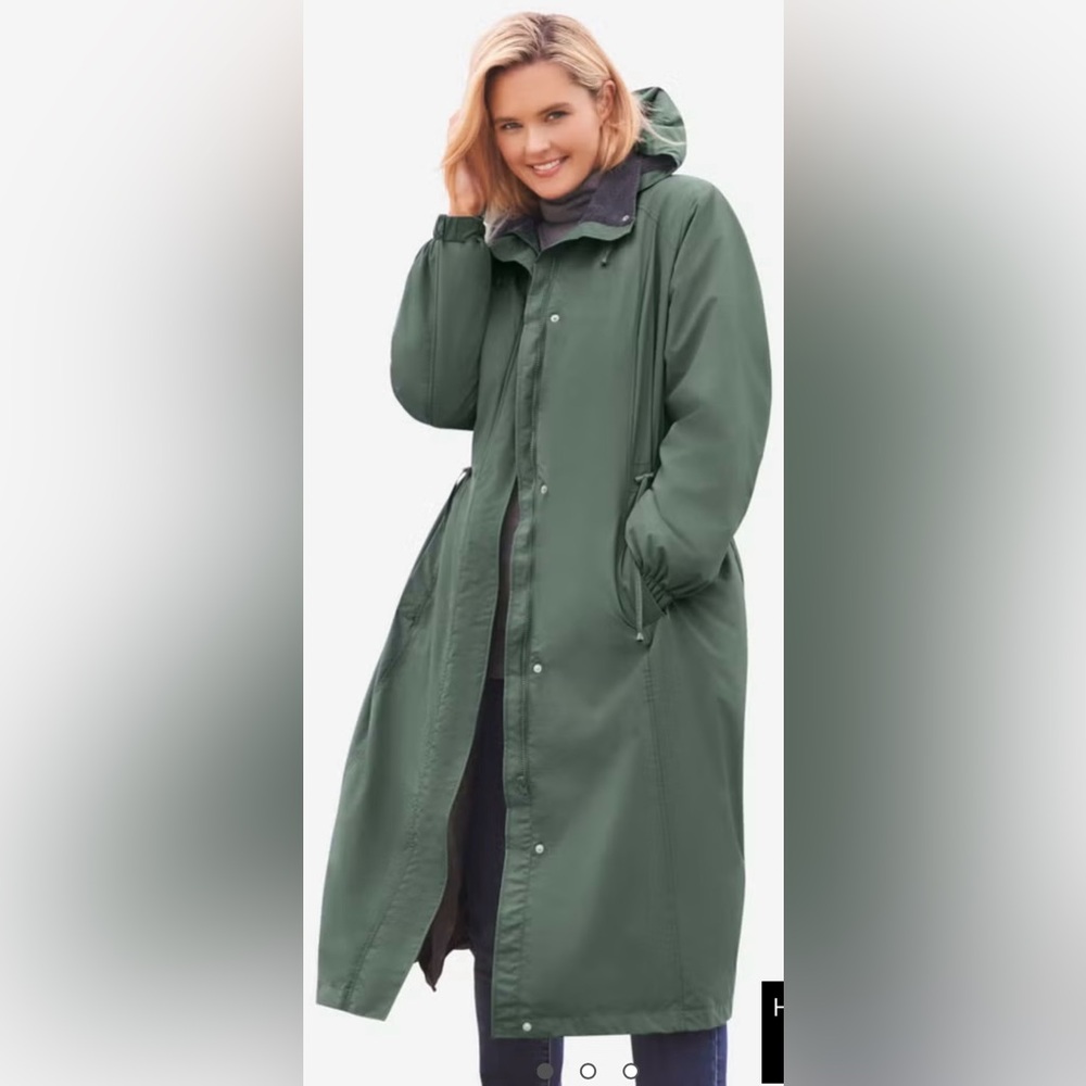 Woman Within Long Hooded Taslon® Jacket. Color: Pine. Size 1X (22/24)